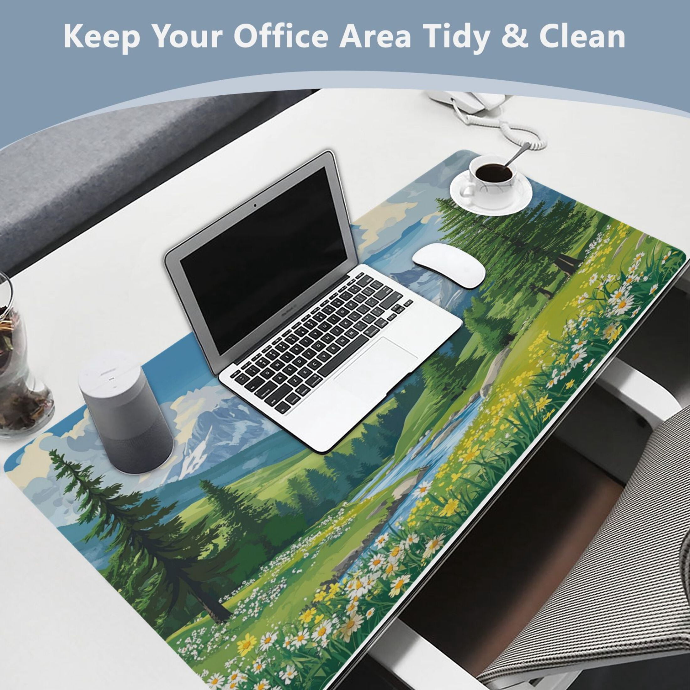 Leather Keyboard and Mouse Desk Mat Office Desk Accessories Protective Office Desk Decor Desk Pad Mat for Gaming, Work from Home, Office Summer Mountains 23.6" x 47.2"