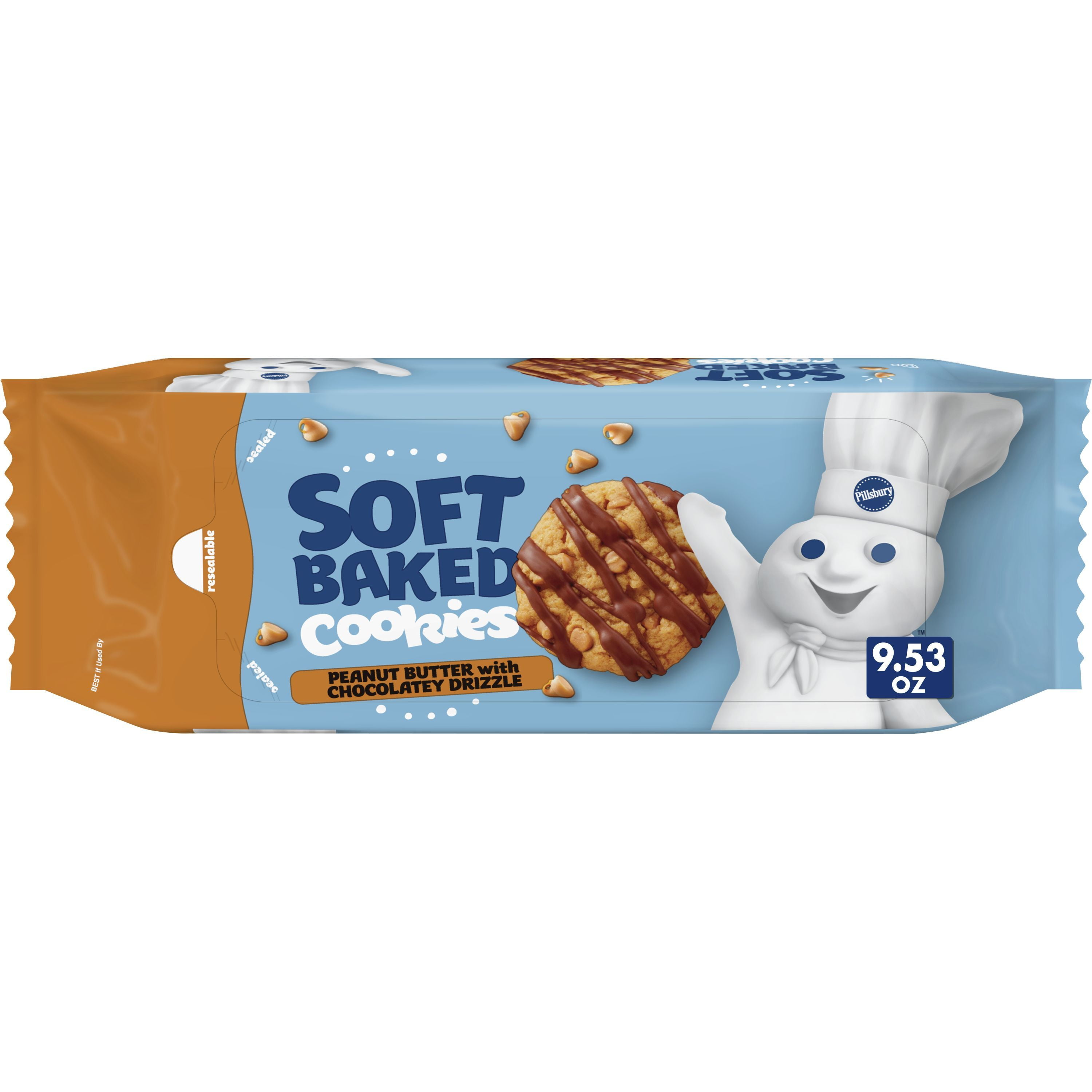Pillsbury Soft Baked Cookies, Peanut Butter with Chocolatey Drizzle, 18 ct