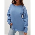 thumbnail image 2 of Womens Oversized Crew Neck Sweaters Long Sleeve Slouchy Knit Fall Casual Loose Side Split Pullover Tops Blue M, 2 of 6