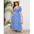 thumbnail image 3 of Plus Size Wedding Guest Maxi Dresses for Curvy Women, Summer Casual Floral Long Party Sundress with 3/4 Sleeve, 3 of 8