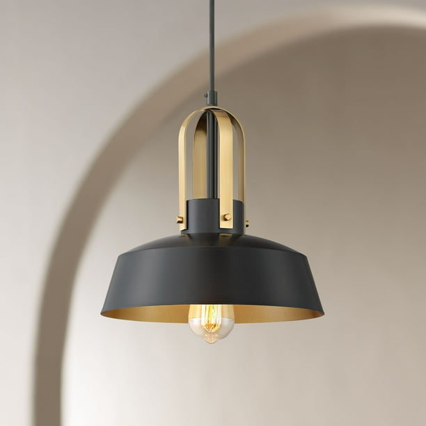 Possini Euro Design Black Warm Brass Mini Pendant Light 12" Wide Modern