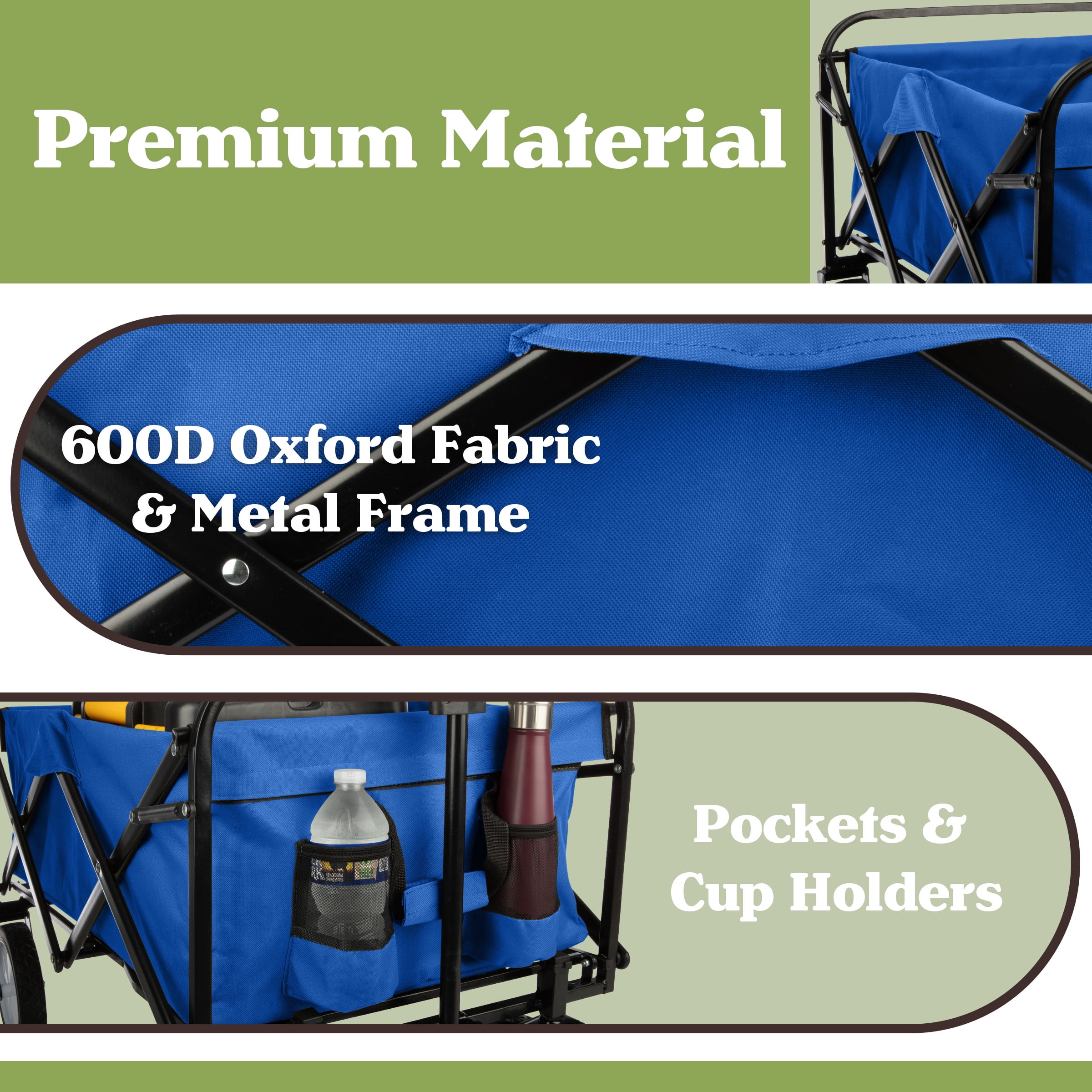 Wakeman Outdoors Collapsible Portable Wagon on Wheels - Grocery, Beach, or Garden Cart, Blue
