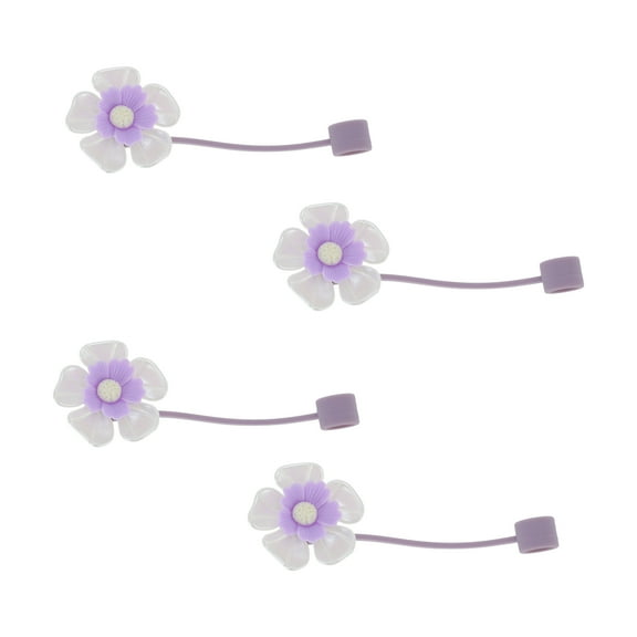 Unique Bargains 4 Pcs Flower Straw Cover Cap for Office Purple Silicone
