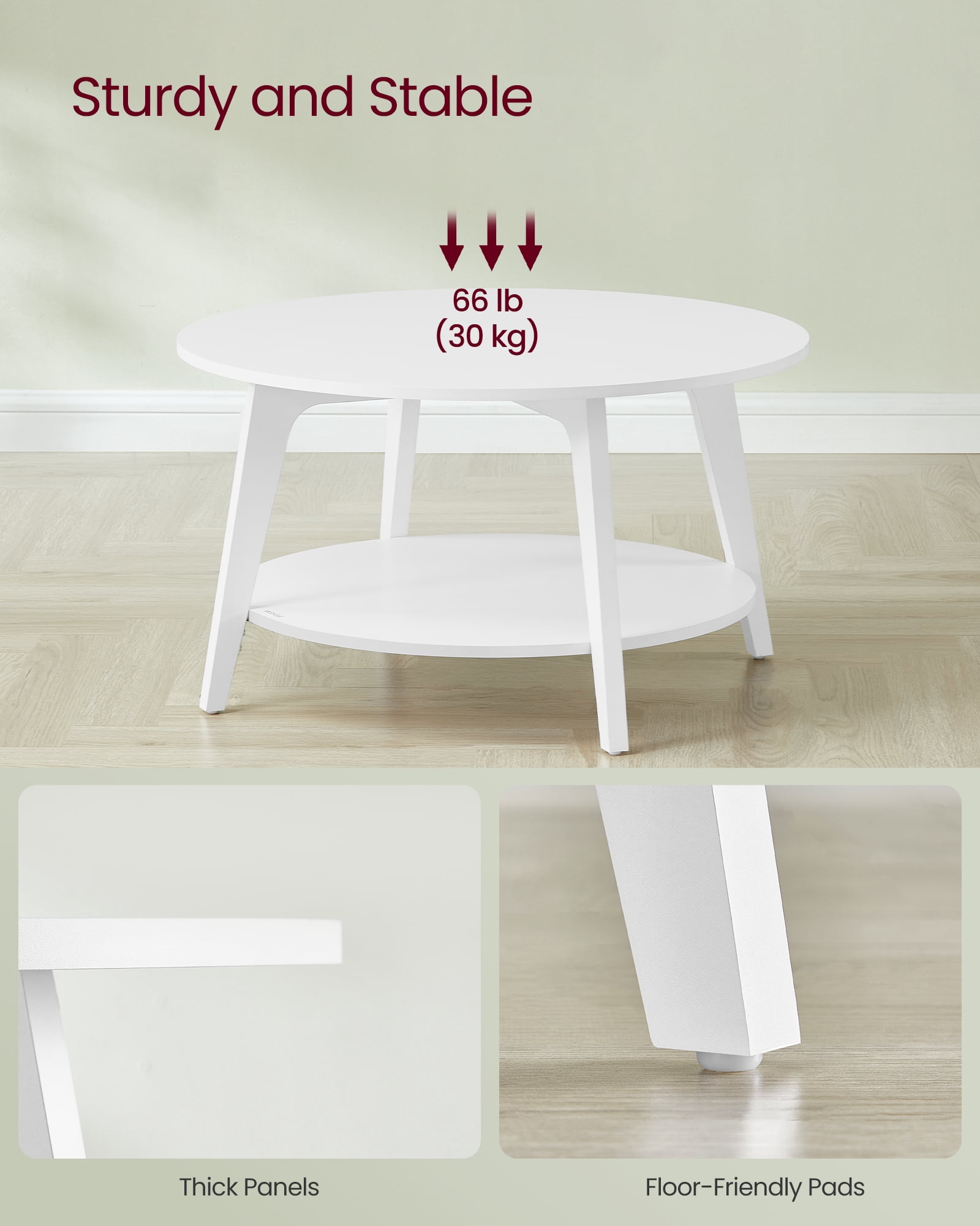 Snow White 2 - Tier Round Coffee Table with Storage - 31.5 x 17.7 Inches, Easy to Assemble for Living Room