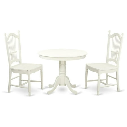 HomeStock 3-Piece Round Kitchen Table Set, Linen White Finish, 36" Round Table with Two Wood Seat Dining Chairs, 103 lbs