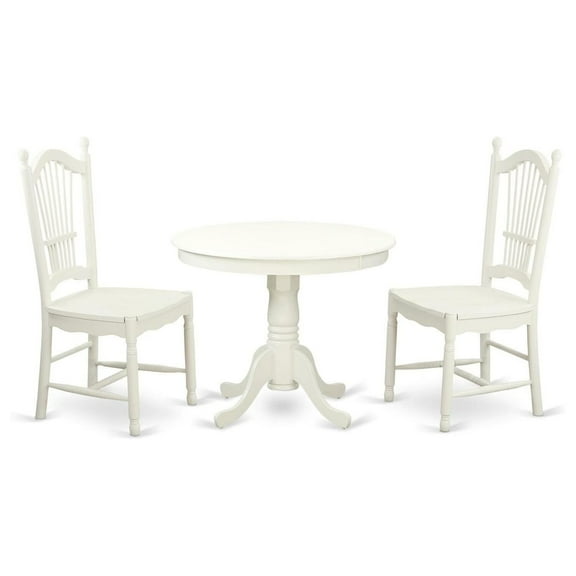 HomeStock 3-Piece Round Kitchen Table Set, Linen White Finish, 36" Round Table with Two Wood Seat Dining Chairs, 103 lbs