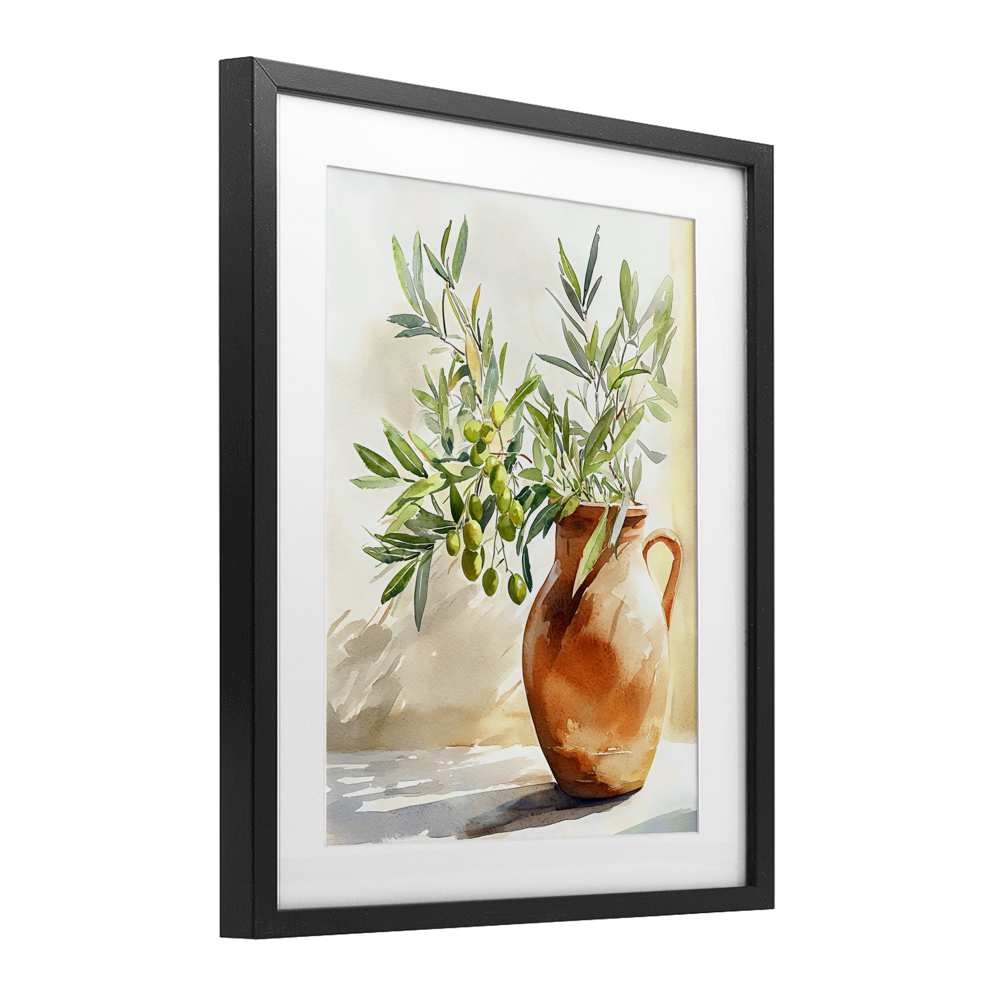 Stupell Industries Olive Branch in Terracotta Vase Black Framed Print Under Glass, design by LSR Design Studio