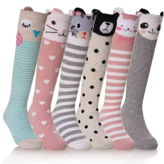 6Pairs Baby's Spring & Autumn 100% Cotton Socks: Cute Cartoon Animal Knee-High/Mid-Calf for Boys & Girls, Soft & Comfortable