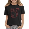 thumbnail image 4 of Girls Black Cat with Heart Tail Graphic T-Shirt 100% Cotton Short Sleeve Valentine's Day Tee for Kids,Size 4-5T, 4 of 9