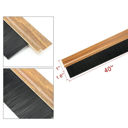 Self Adhesive Door Bottom Sweep Wooden W 1 6 Inch Brush 39 Inch X 2 5 Inch