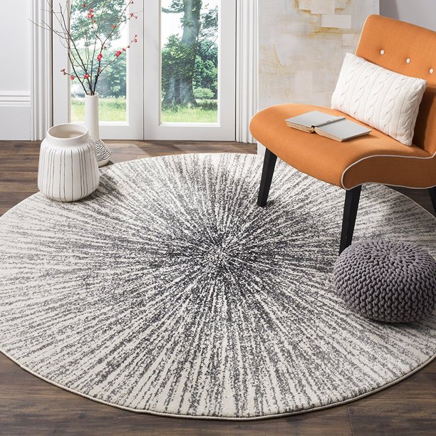 Safavieh EVK228K9R Evoke Collection Round Area Rug, 9' Diameter, Black