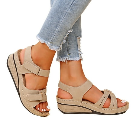 

Hook And Loop Fastener womans shoes Strap Wedge gifts for moms Sandals For Women Ladies Sandal Wedges for Women Girls Comfortable Women Sandals Size Wedges Sandals Causal Sandals Women Size Shoes