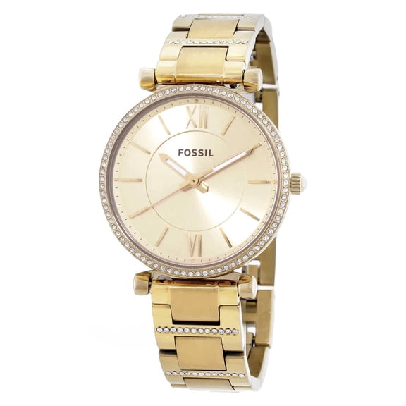 Fossil Carlie Quartz Crystal Gold Dial Ladies Watch ES5465