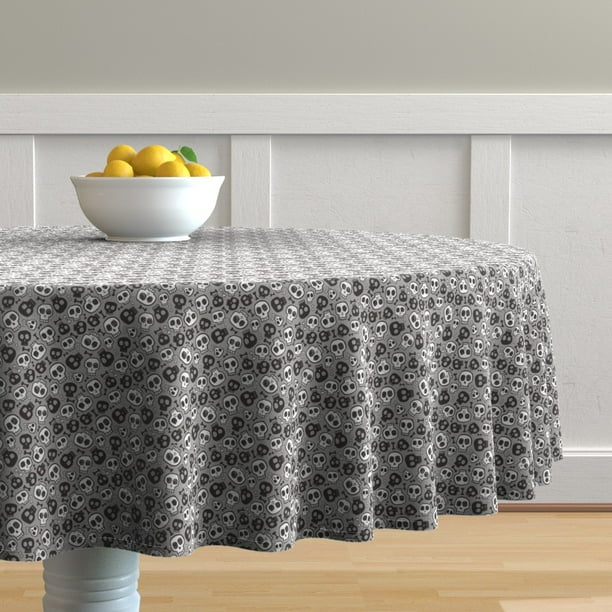 Round Tablecloth Skull Tiny Small Bones Cotton Sateen Com Round Tablecloth Skull Tiny, Small Round Silver Tablecloth