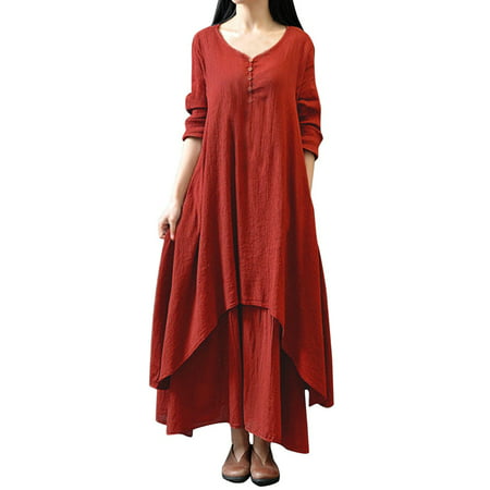 Women Dresses Clearance Double Layers Long Spring Fall Maxi Tunic