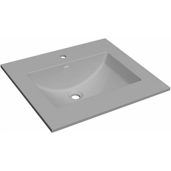 31" Solid Surface Polyurethane Resin Streamline Vanity Top with Sink-Durable, Consistent Grey Color, Easy-to-Clean, Built-in Overflow, Single-Hole Faucet Mount