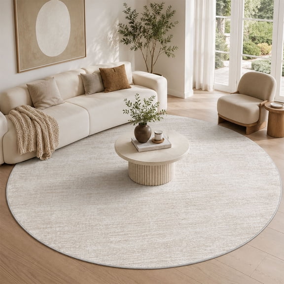 Washable Round Area Rugs 6x6 - Stain Resistant 6ft Round Rugs for Living Room, Non Slip Backing Printed Rugs for Bedroom, Folable Machine Washable Area Rug (6ft, Beige)