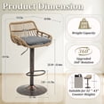 thumbnail image 3 of Villeston Rattan Bar Stools Set of 4,Adjustable Height 360 Swivel Low Back Stools with Footrest Breathable Linen Cushions,Gray, 3 of 6
