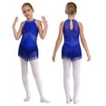 thumbnail image 3 of Miaeowve Robe de Danse Latine Sans Manches à Franges et Pompons pour Filles, Scintillante en Strass, Vêtement de Performance pour Enfants, Bleu 12, 3 of 7