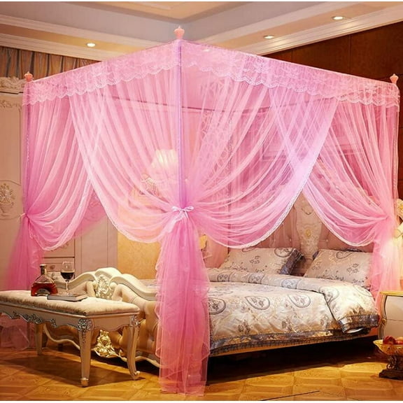 4 Corners Canopy Bed Curtains Princess Bed Curtain Canopy Mosquito Netting Canopies (Twin, Pink)