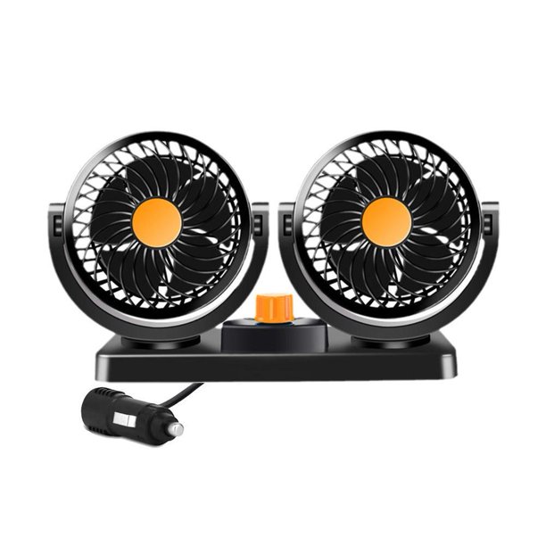 TQEHS Ventilador portátil de 12 V con doble cabezal para coche, para vehículo, camión, giratorio 360°, refrigeración automática, A6H7