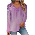 thumbnail image 2 of Tittly T Shirts for Women Graphic Tees Women's Long Sleeved V Neck Floral And Plant Printed Casual Fashion T Shirt Top Tshirts Shirts Spring Tops for Women Purple M, 2 of 5