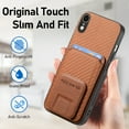thumbnail image 5 of Magnetic Carbon Fiber Case for iPhone XR with Holder Kickstand, Fiber Texture Wallet Phone Case with Card Holder Durable Military Grade Protection Cover for iPhone XR, Brown, 5 of 10