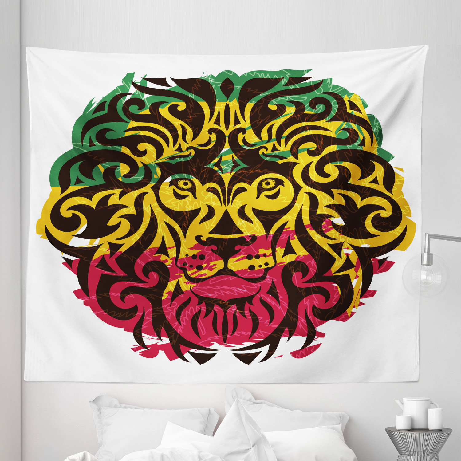 Motif Rasta Rasta Tapestry, Ethiopian Culture Wild Lion Head Grunge Style Flag ...