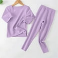 thumbnail image 2 of UJNDER Toddler Kids Solid Color Round Neck Long Sleeve Top and Pants Thermal Loungewear Pajama Set for Baby Boys Girls 1-12Y Kids Pajamas,Purple,2-3 Years, 2 of 4