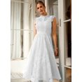 thumbnail image 3 of White Vintage Lace A-Line Midi Dress With High Neck And Cap Sleeves For Wedding Party Graduation, 3 of 6
