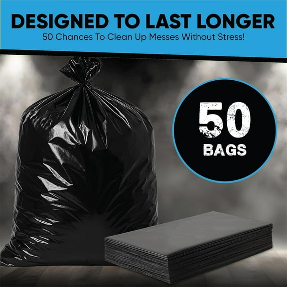 55 Gallon Heavy Duty | 50 Count | 3 Mil Construction Bags Heavy Duty with Ties | 55 Gallon Trash Bag Heavy Duty for Contractors