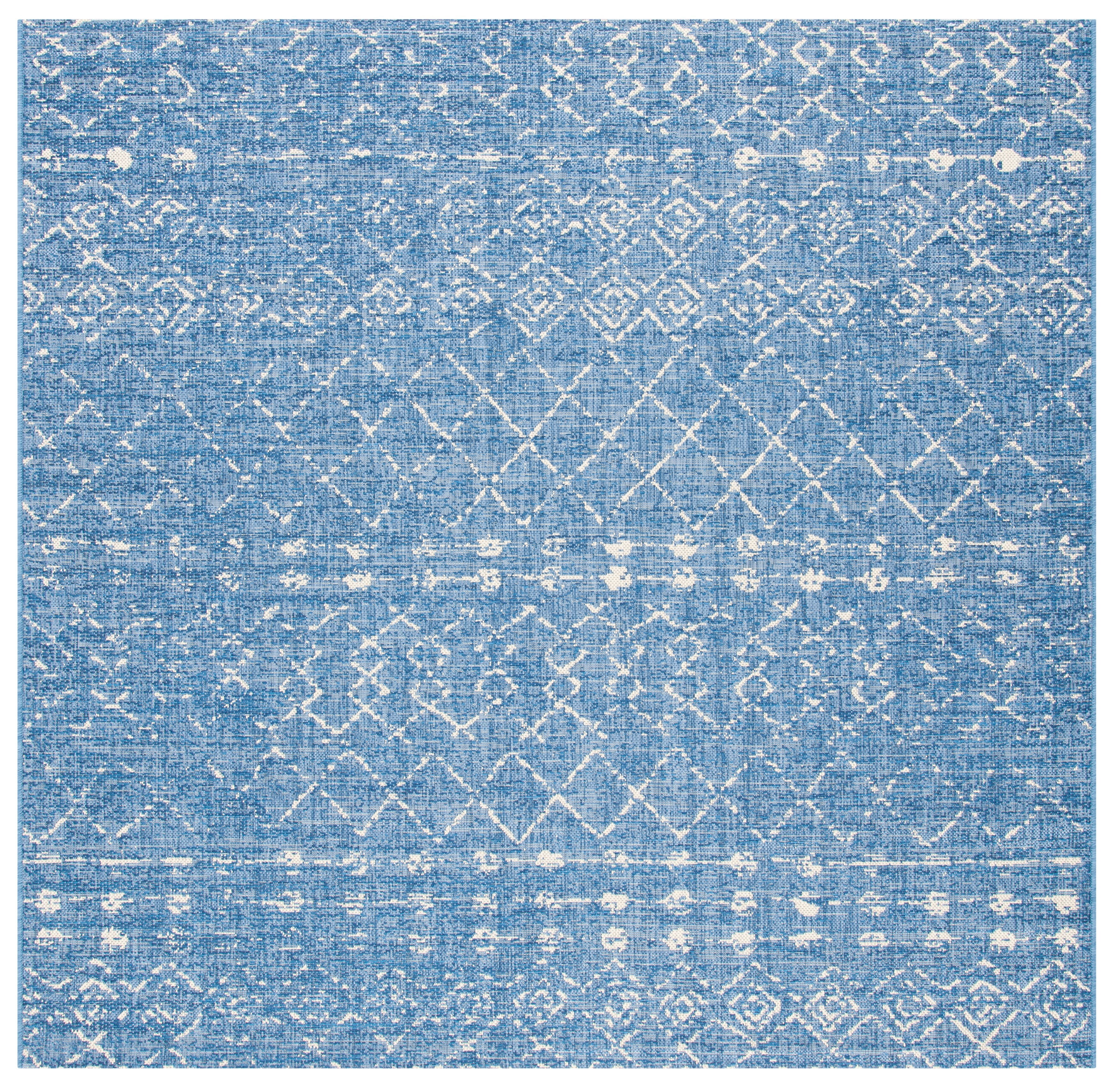 Safavieh Courtyard Searlait Geometric Indoor/Outdoor Area Rug, Blue/Ivory, 6'7" x 6'7" Square