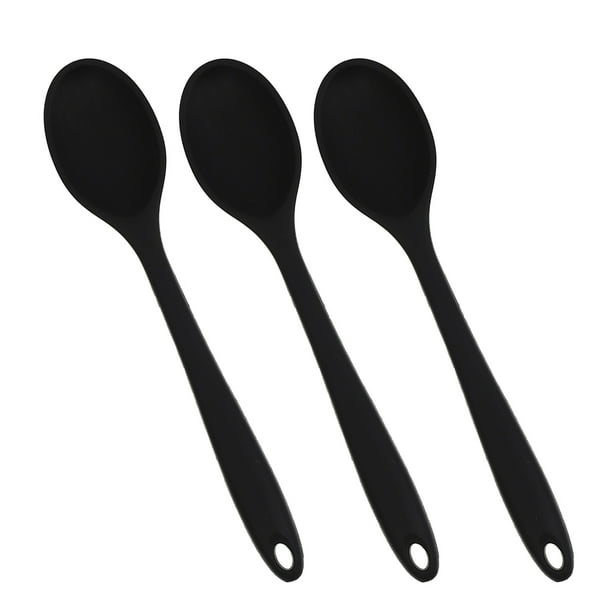 Houderco 3Ud Cucharas De Cocina De Silicona Negro Resistente Alta Temperatura Y Antiadherente Para Mezclar
