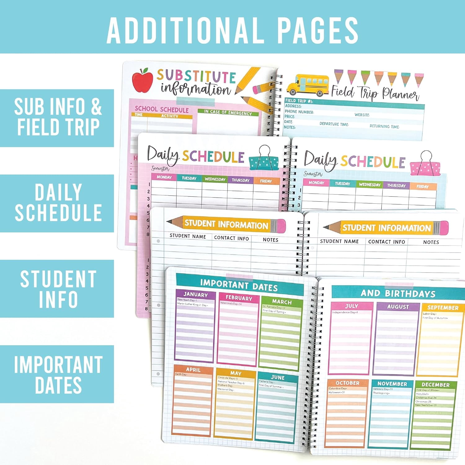 Teacher Planner 2025-2026 – Undated Lesson Planner Book with Stickers, Monthly & Weekly Pages, Student & Substitute Info – Boho Homeschool & Classroom Organizer