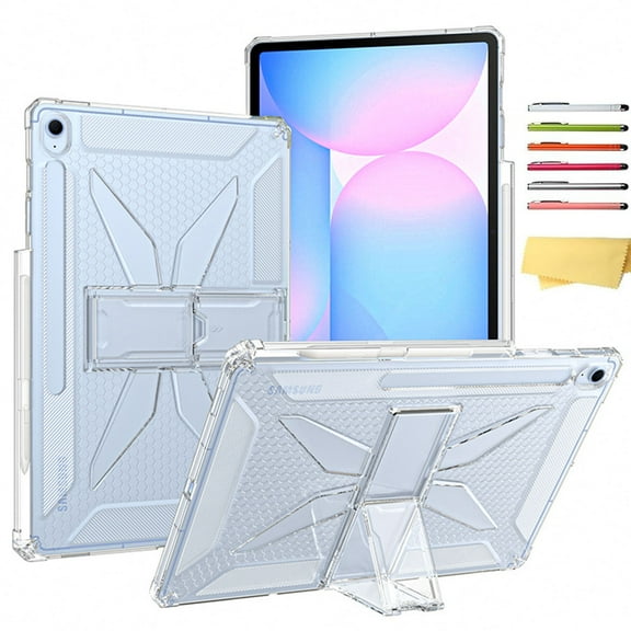 ELEHOLD Protective Case For Samsung Galaxy Tab S10 FE  2025 13.1-inch,Shockproof Slim Soft TPU Pencil Holder Foldable Kickstand Anit-Resistant Cover,Clear