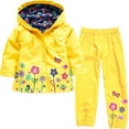 thumbnail image 1 of Virmaxy Ensemble Veste à Enfiler pour Tout-Petit Bébé Fille Printemps Automne Mignonne Fleur Coupe-Vent Imperméable Veste à Capuche Jaune 4T, 1 of 2