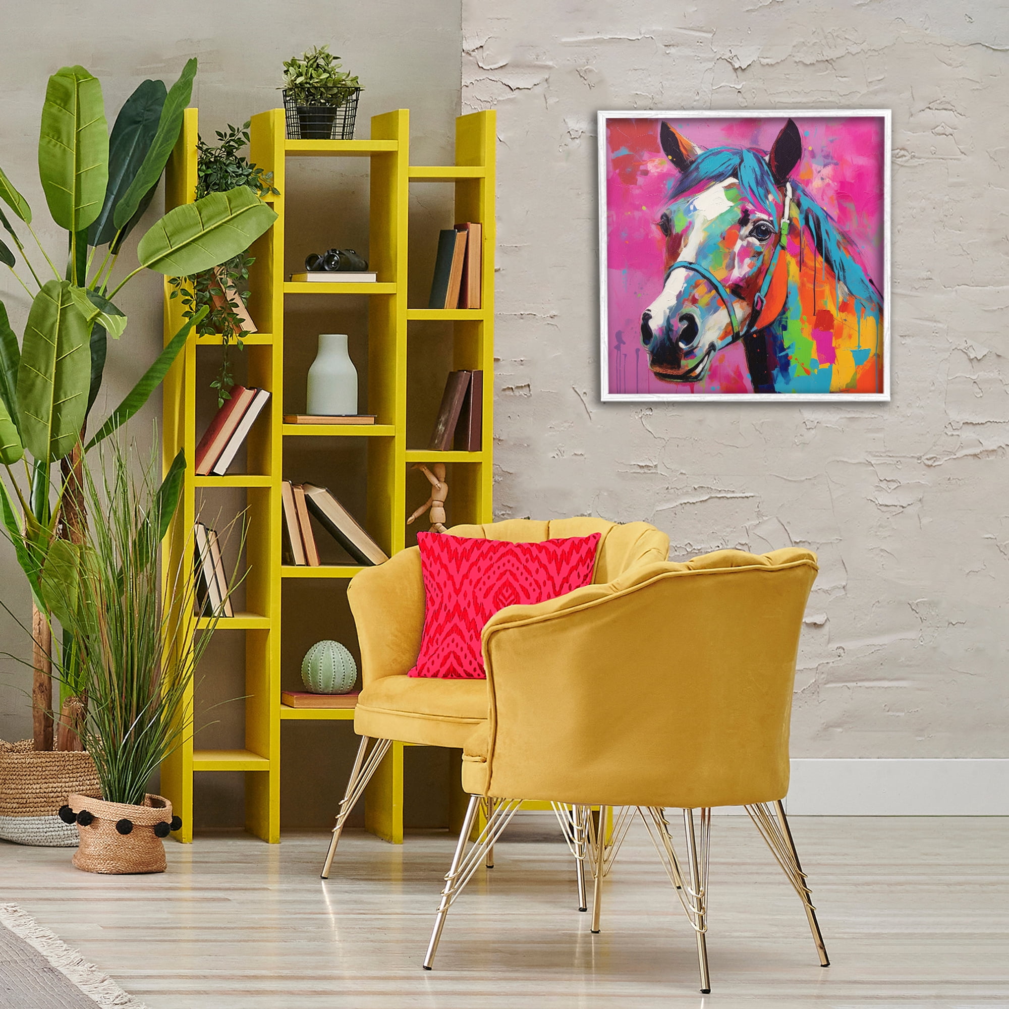 Stupell Industries Modern Hue Horse Animals & Insects Painting White Framed Art Print Wall Art, 24 x 24
