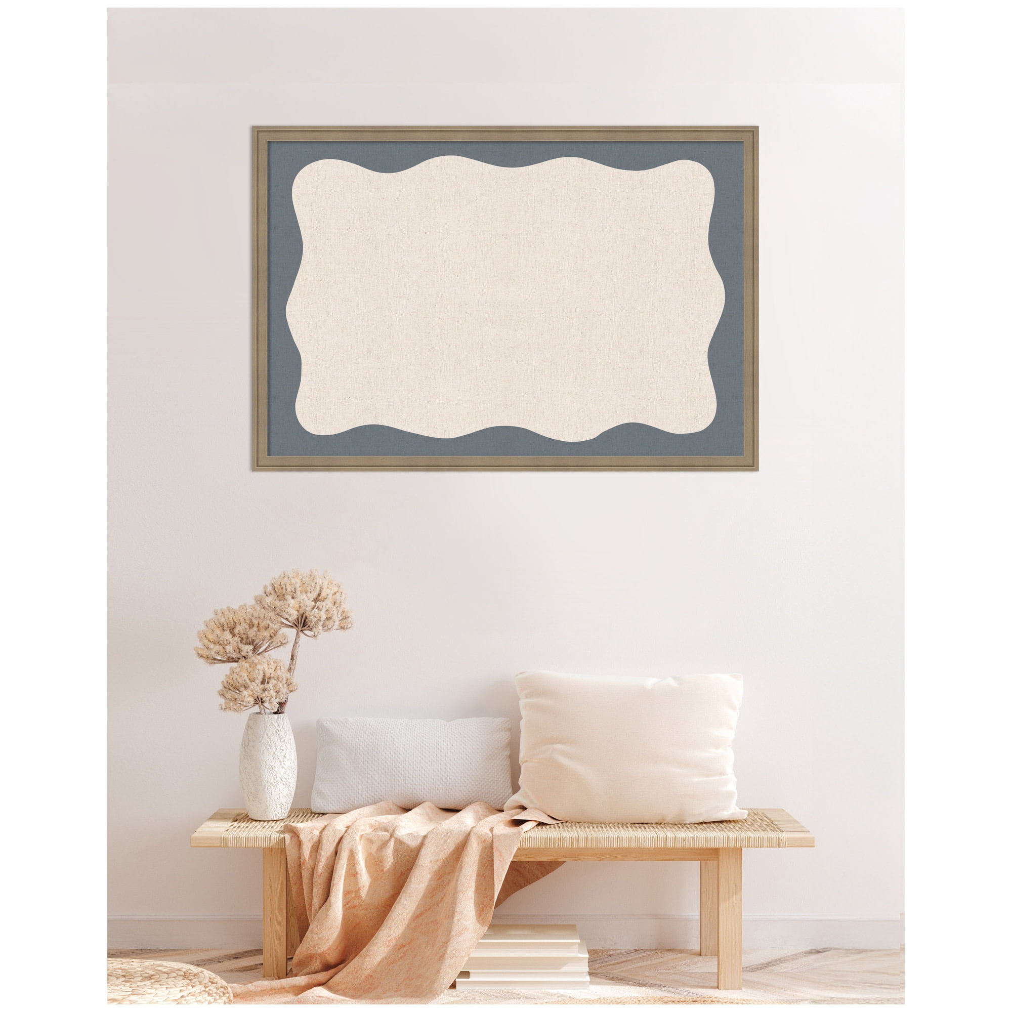 Kate and Laurel Framed Fabric Pinboard 38 x 26,  Printed Linen Classic Bulletin Board for Use as a Vision Board or Wall Organization, Florence Light Brown Frame