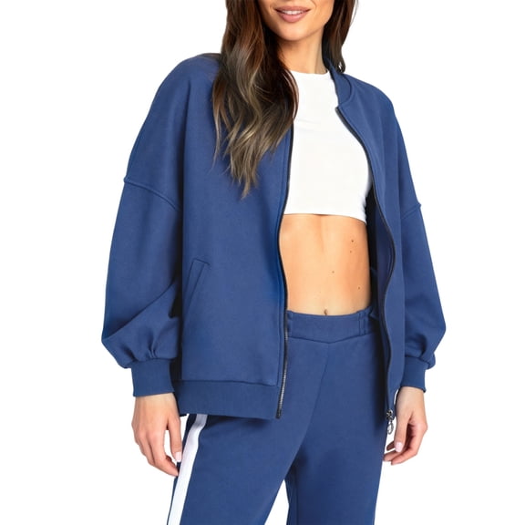 Women 2Pcs Set Tracksuit Jogging Suits Long Sleeve Zip Up Sweatshirt & Sweatpants Jogger Sweatsuit Sets Royal Blue S