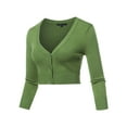 thumbnail image 2 of A2Y Women's Solid Cropped Bolero 3/4 Sleeve Button Down V-Neck Cardigan Sweater Sage 1XL, 2 of 5