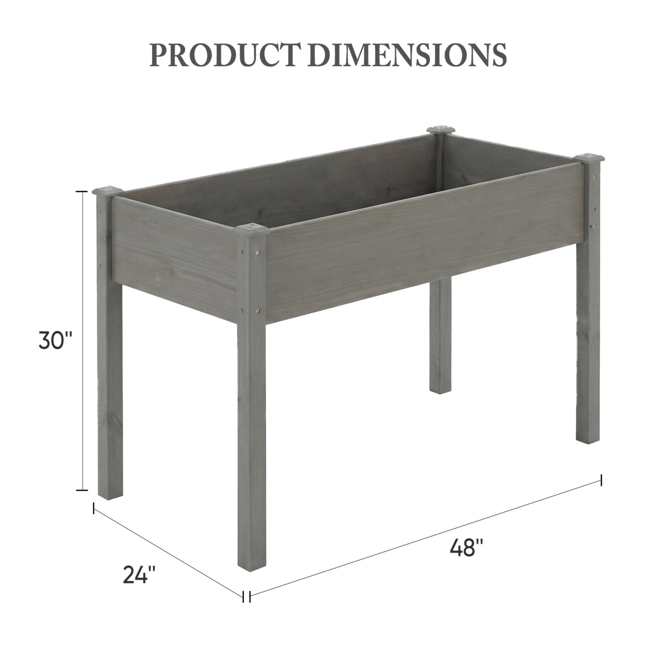 SHOUFTW Elevated Wooden Planter Box-48"x24"x30" Raised Garden Bed with Built-in Drainage & Protective Liner for Backyard, Patio & Balcony, Gray
