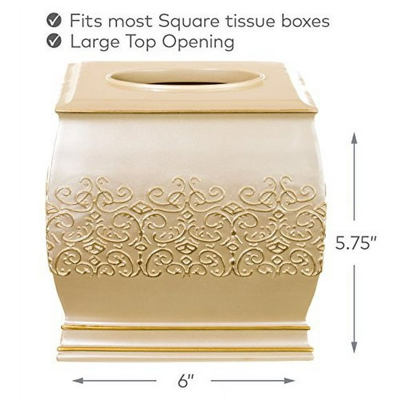 Creative Scents Shannon Tissue Box Cover Square - (6" x 6" x 5.75") – Decorative Bath Tissues Napkin Holder with Durable Bottom Slider- for Cute Elegant Bathroom Decor