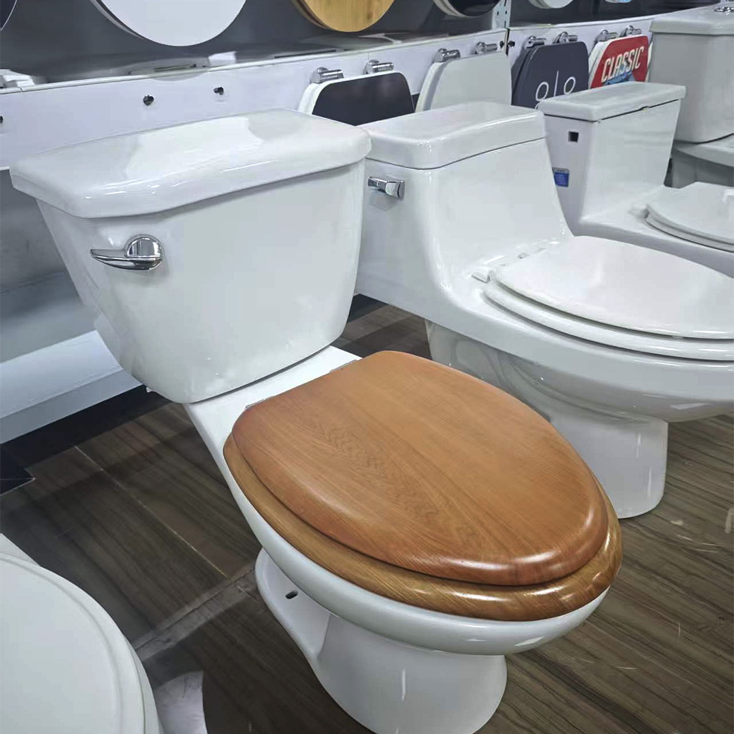 Rayport Brown Elongated Molded Solid Wood 19", Elongated Toilet Seat