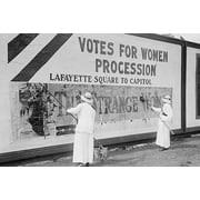 Suffragettes uses Long Brushes to Post a Billboard announcing a Votes For Women Parade-Fine art canvas print 20 x 30