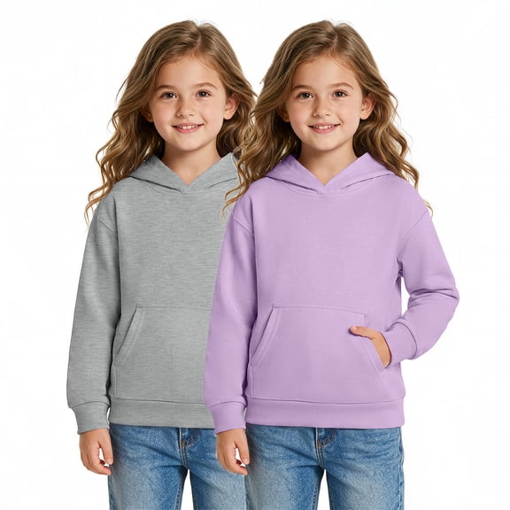 Arshiner 2-Pack Girls Oversized Hoodies Pullover Sweatshirts with Kangaroo Pocket, Kids Fashion Casual Outfits Fall Winter Clothes, Soft Solid Classic Pull-On Hooded Sweatshirts for Kids 3-10Y