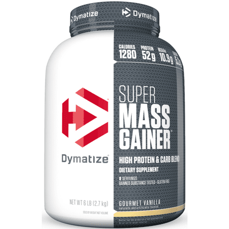 Dymatize Super Mass Gainer, High Protein & Carb Blend, Gourmet Vanilla, 52g Protein/Serving, 6