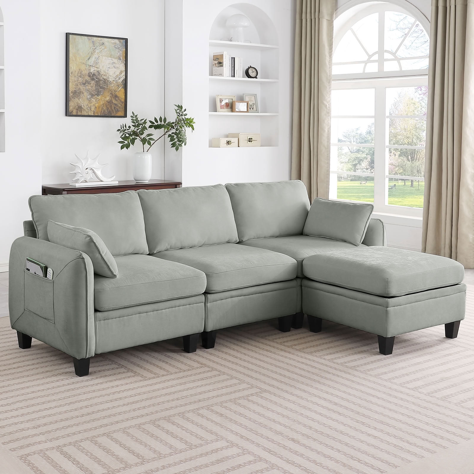 MAYEERTY 85 Inch Chenille Modular Sectional Sofa, DIY Combination Convertible Sofa with Storage Ottoman, for Living Room, Apartment