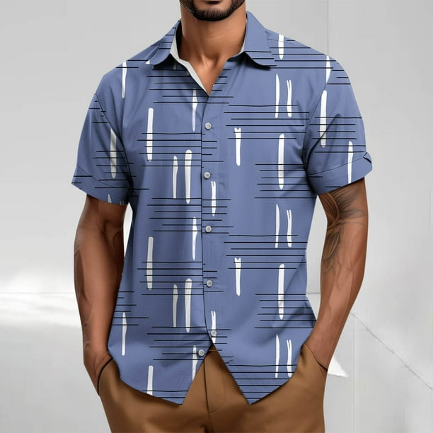 Blusa y camisa de manga corta con cuello vuelto para hombre, blusa informal holgada con botones y cuello vuelto, blusa de poliéster para hombre