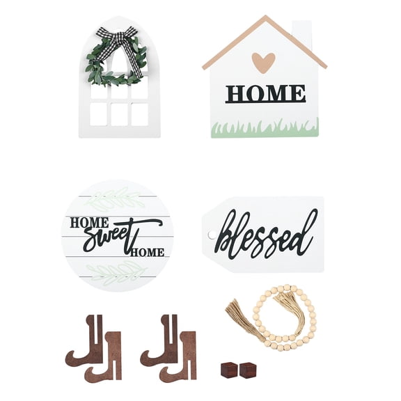 Rustic Farmhouse Wall Decor Set Home Sweet Home Signs, Blessed Plaque, Wooden Beads, Window & House Accents