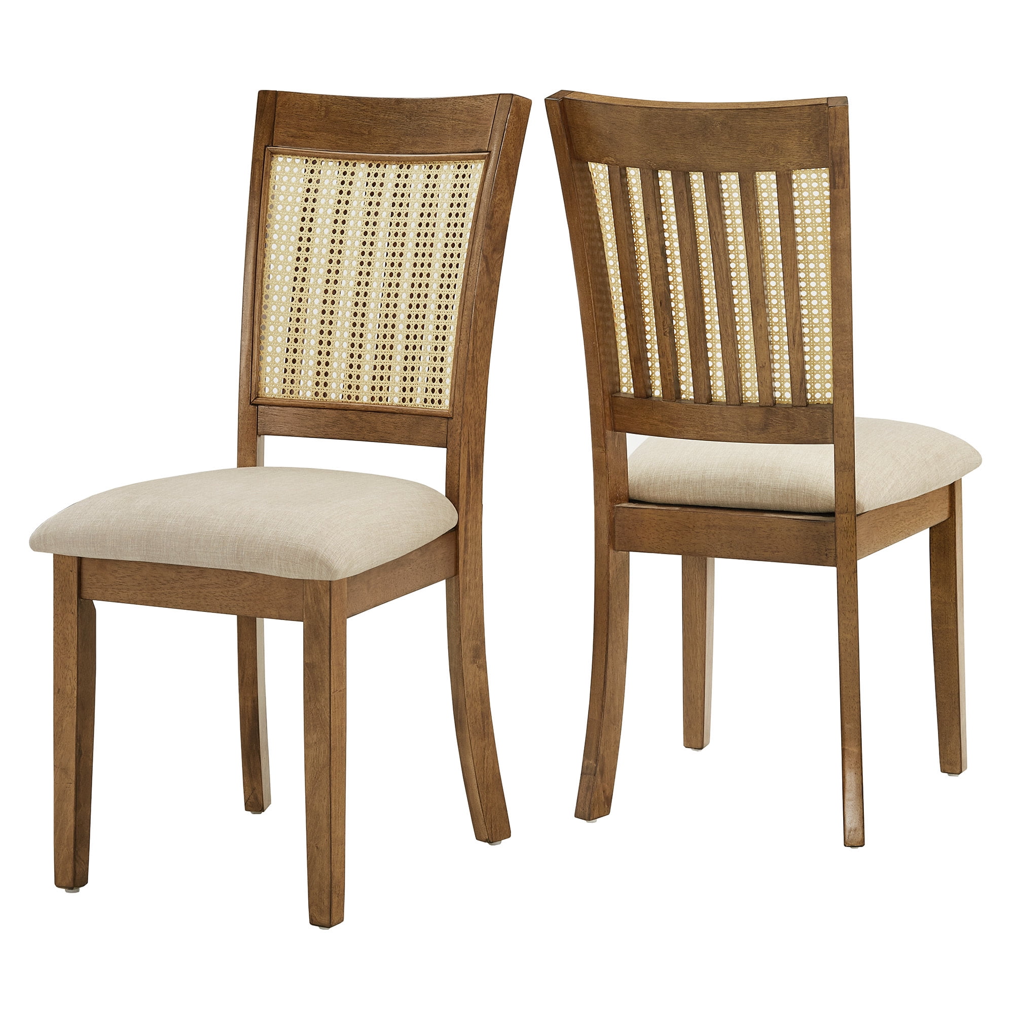 Weston Home Pulukan Cane Slat Back Dining Chair (Set of 2), Oak Finish, Beige Linen
